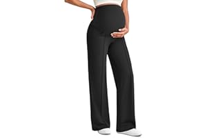 G4Free Maternity Dress Yoga Pants with Pockets Over The Belly Stretchy Work Slack Pregnancy Wide Leg Lounge Trousers