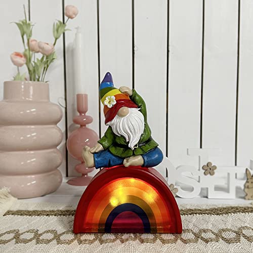 CYnice Garden Gnome Statue Rainbow Gnome Doing Yoga on Rainbow Statue