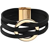 COLORFUL BLING Handmade Leather Wrap Bracelets Multi-Layer Circle Charm leather Bracelets Friendship Bracelet Cuff Bangle Boho Jewelry