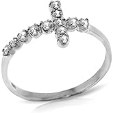 Galaxy Gold GG 14k White Gold Genuine Diamonds Cross Ring