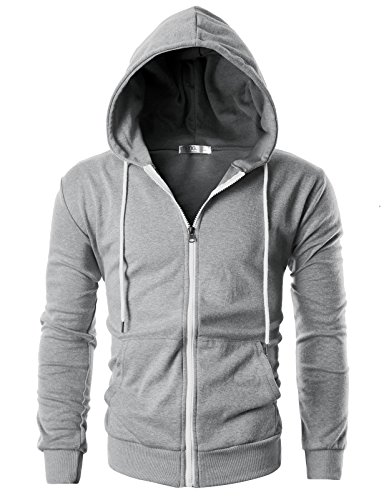 Ohoo Mens Slim Fit Long Sleeve Lightweight Zip-up Hoodie With Kanga ...