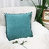 CaliTime Throw Pillow Cases Pack of 2 Cozy Solid Dyed Soft Chenille Cushion Covers with Pom Poms for Couch Sofa Home…