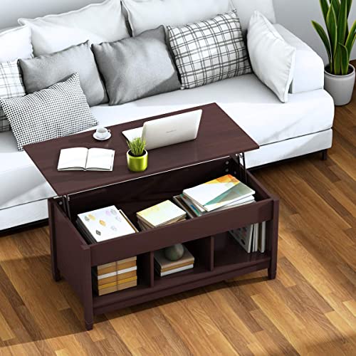 Tangkula Wood Lift Top, Modern Coffee Table w/Hidden Compartment and