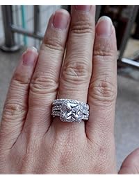 Wuziwen - Anillo de compromiso de plata de ley con circonitas cúbicas para mujer, 4 unidades