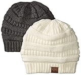 Trendy Warm Chunky Soft Stretch Cable Knit Slouchy Beanie Skully HAT20A, 2pack: Charcoal/Ivory