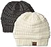 Trendy Warm Chunky Soft Stretch Cable Knit Slouchy Beanie Skully HAT20A, 2pack: Charcoal/Ivory