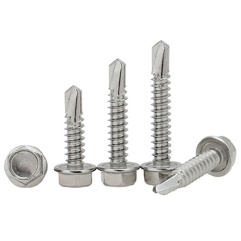 50 Pcs Self Drilling Screws, M4.2 * 25mm, 410 Stainless Steel, Flanged Hex Washer Head Multi Purpose Self Tapping Screws for Metal Sheets, Wood, Drywall