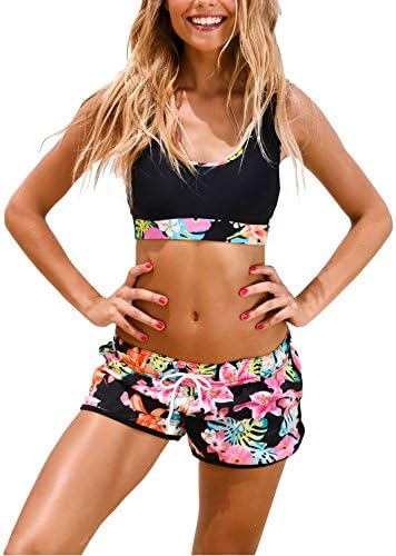 Women’s Sport Two Piece Swimsuits with Racerback Crop Top Boyshort Bottom