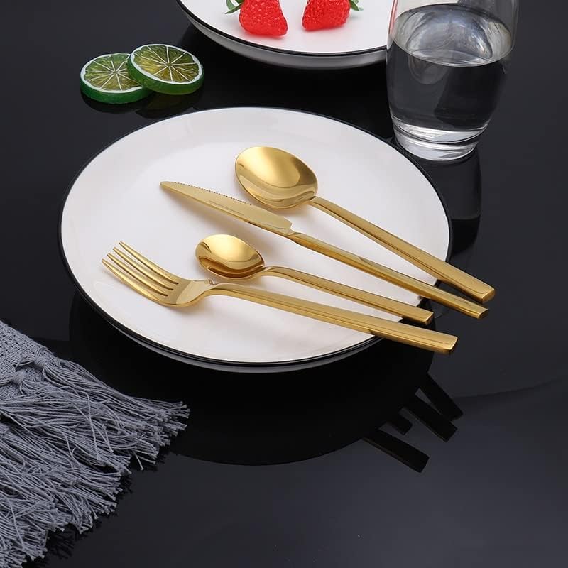 SKY-TOUCH Stainless Steel Cutlery Set 24-Piece Set of Golden Tableware Western-Style Kitchen Tableware Including Spoon, Fork, Knife, Tea Spoon (Golden)
