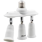 DiCUNO Light Socket Splitter 3 Way Adapter, 3 in 1 E26 Socket Converter | 3 Way Bulb Lampholder Horizontal Designed, Light Bulb Socket Splitter with 360&deg; Adjustable, 180&deg; Bendable, White