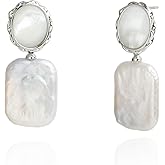 Elegant Cultured Freshwater White Baroque Pearl Dangling Drop Earrings for Classy Women