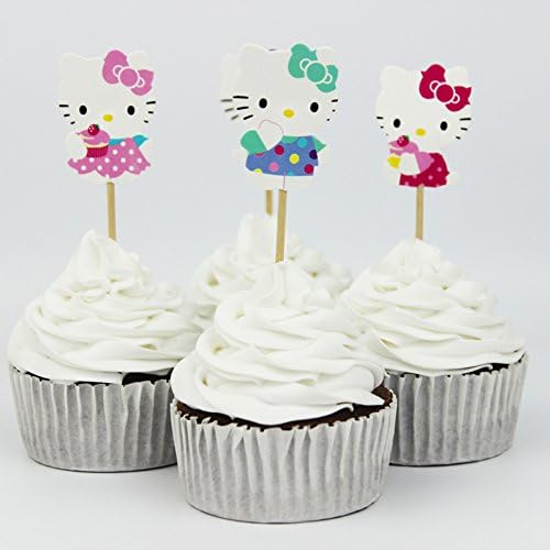 24pcs Cute Kitty Cat Cupcake Toppers for Theme Party Birthday Cake Decorations