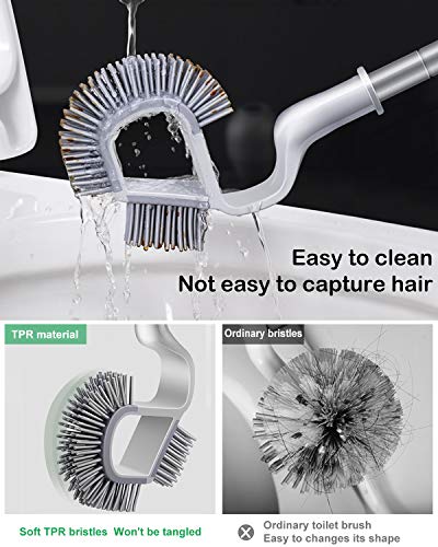 AYOTEE Toilet Bowl Brush and Holder, Toilet Brush Antislip Grip Handle，Silicone Bristles,Toilet Scrubber for Bathroom ，Toilet (White)