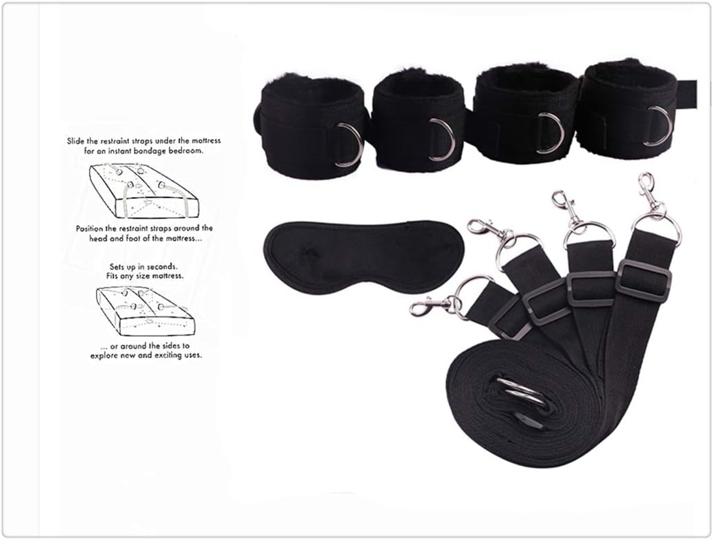 Micrkrowen Women's Bed Tied Stráps Bedroom Couple Cuffs Set Gáme Set with Soft Adjustable Strap, Ánkle Stráp-Black