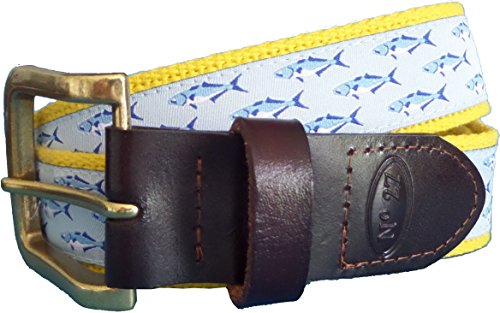 No27 Mens School of Bluefish Leather Belt, Leather Tab and Buckle, Bluefish Nautical Leather Belt