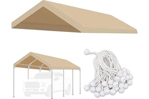 FORALEBEN Carport Replacement Canopy Cover for Car Tent Top Garage Shelter Cover Tarp with Ball Bungees (Only Top Cover, Frame Not Include) (Ginger, 12' x 20')