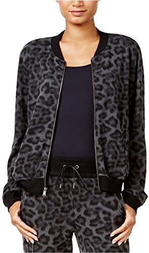 Chelsea Sky Womens Leopard Print Long Sleeve Bomber Jacket Gray S