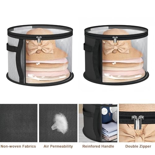 Hat Storage Boxes With Zip Lids For Women & Men, Large Hat Box Travel,Foldable Hat Boxes With Lids, Hat Rack For Closet Or Travel,Suitable For Various Types Of Hats,16.4 X10.4 Inch (B)