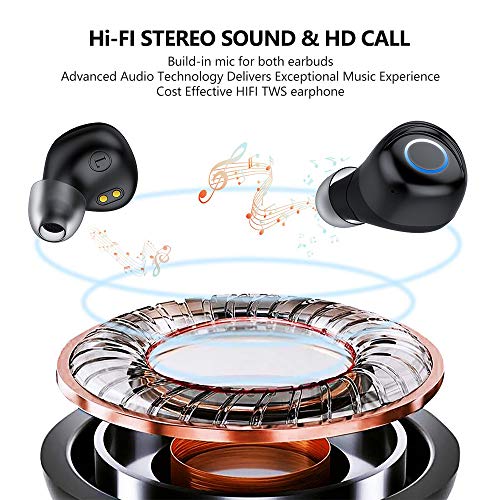 Bluetooth Earbuds, Wireless Earbuds IPX7 Waterproof Bluetooth Headset for Cell Phones 90H Playtime with 2200mAh Charging Case Built-in Mic HD Stereo Sound,Noise Canceling for Workout,Sport (Black)