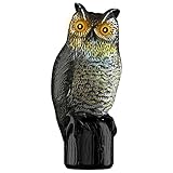 Realistic Owl Scarecrow – Motion Activated Solar Powered Owl Decoy w/ Flashing Eyes &amp; Scary Sound – Garden Owl Animal Repellent Deters Birds, Pests &amp; Squirrels ()