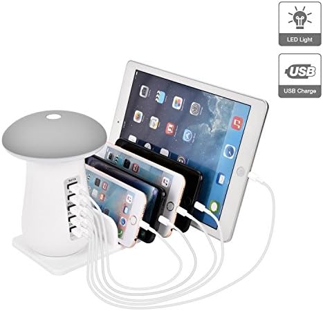 USB Charging Station for Multiple Devices IMISO 5-Port Portable Charger Docking Station, Quick 3.0 Charger Organizer Stand With Lighting Lamp for Phones, iPhone, iPad and Tablets