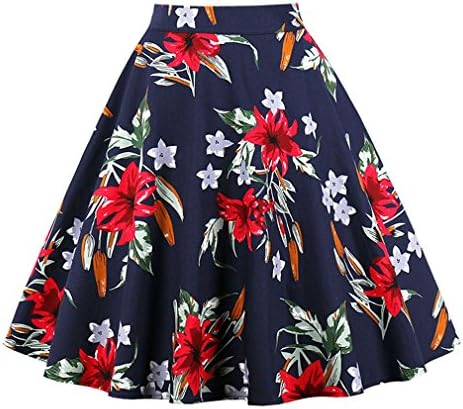 KILLREAL Women's Vintage Knee Length Flare Floral A Line Pleated Skirt