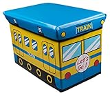 Yellow & Blue Train Collapsible Storage Organizer by Clever Creations | Storage Box Folding Storage Ottoman for Your Bedroom | Perfect Size Storage Chest for Books, Shoes & Games