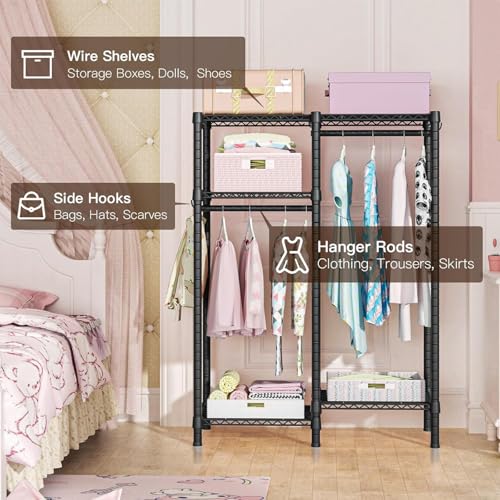 LONEASY Organizador de Metal para Ropa Armario, Perchero de Pie, Closet Organizador de Ropa Multifunción, Estante de Ro pa para Balcón, Dormitorio y Lavandería (114x42x195CM)