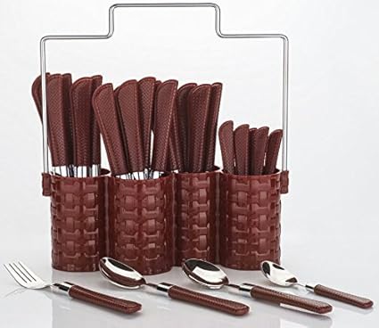 Planet Trendy Emperor Cutlery Set - Spoon Set - Spoon Stand - 25-Pieces - Brown