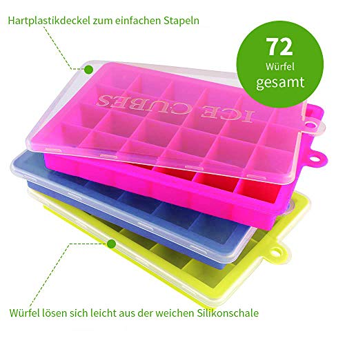 NEWROAD 3 Stück Eiswürfelform Silikon Eiswürfel Form Eiswürfelbehälter Eiswürfelbereiter mit Deckel Ice Tray Ice Cube 24… – Bild 4