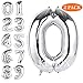 Number Balloons, 2 Pcs 40 Inch Birthday Number Balloon Party Decorations Supplies Helium Foil Mylar Digital Balloons (Silver Number 0)