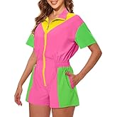 UOUA 80s Outfit Women 90s Jumpsuit Costume One-Piece Workout Track Suit Party Retro Clothing