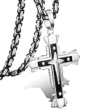 LOLIAS 5MM Stainless Steel Cross Pendant Necklace Men Byzantine Chain Necklace 22-30 Inches