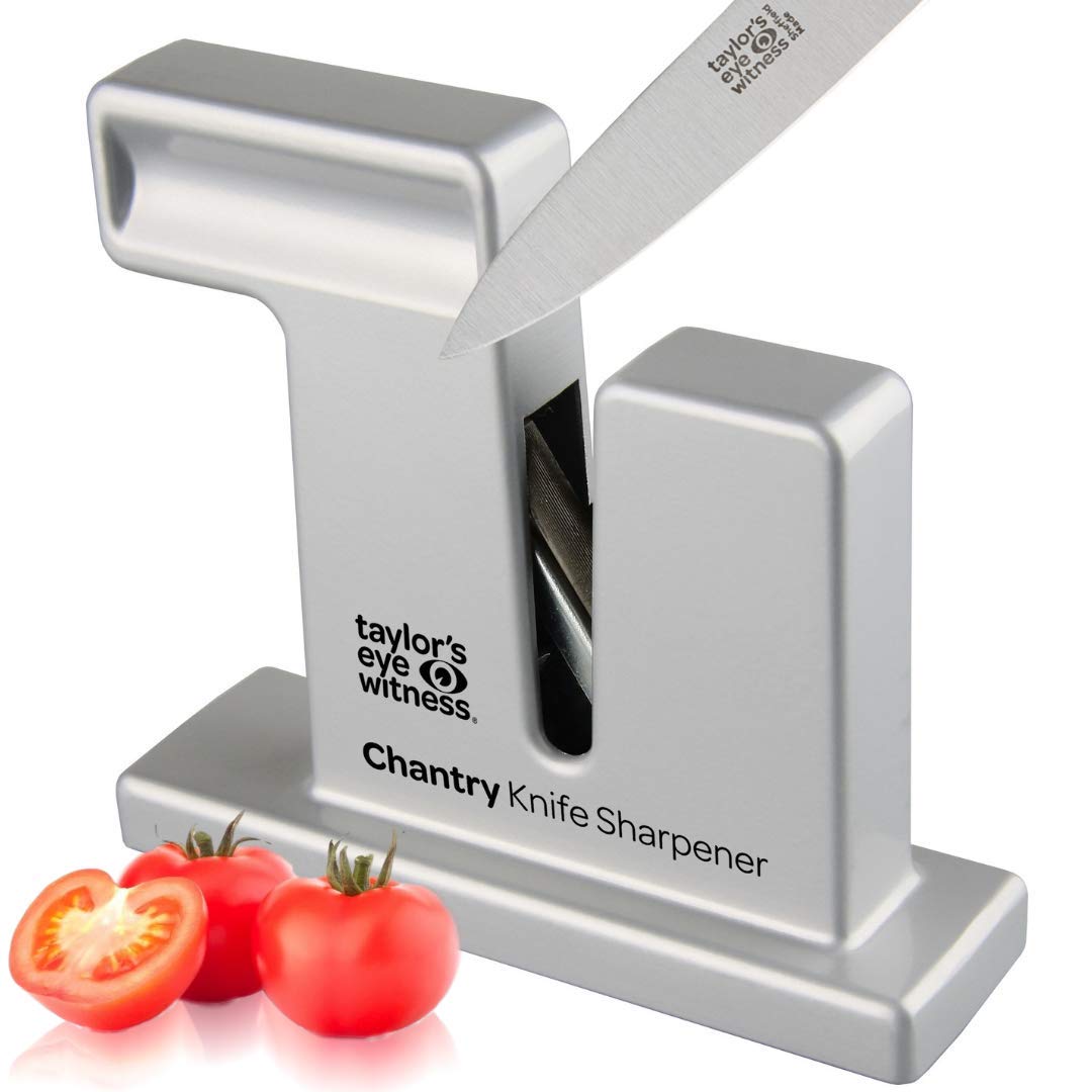 Taylor’s Eye Witness Chantry Knife Sharpener - Silver Manual Kitchen Knife Sharpener. Sharpens Plain or Serrated Knife Blades. Requires No Batteries or Mains Electric. 50year Guarantee