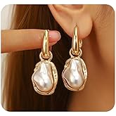 Chunky Pearl Dangle Earrings for Women,Large Gold Baroque Pearl Statement Earring Vintage Boho Drop Earrings,Formal Jewelry Accessory Festival Gift