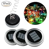 Kobwa 3 Pack Solar Mason Jar Lights - Color Changing LED Fairy Light Lid Insert for Glass Mason Jars