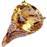925 Sterling Silver Ladies Plate Princess Cut Cubic Zirconia Citrine Ring Fashion Citrine Gold Plated Gemstone Ring Open Adjustable Ring Engagement Wedding Ring CZC726