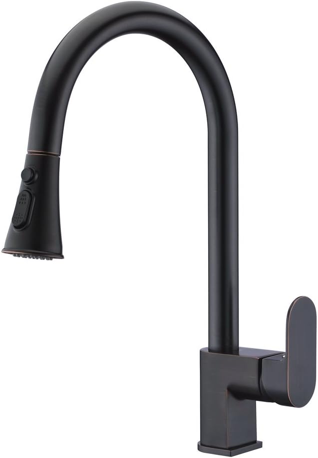 GICASA Single Lever Solid Brass Pull Out sprayer Kitchen Sink Faucet, Oil Rubbed Bronze High Arc Swivel Pull Down kitchen faucet