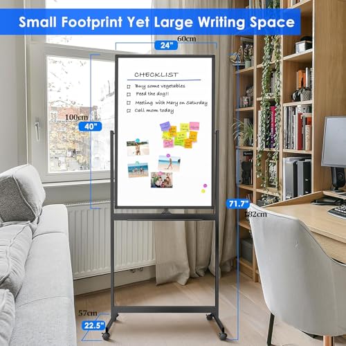 60x100Cm Magnetic Mobile White Board, Double Sided Dry Erase Board Rolling Whiteboard, Standing Whiteboard on Wheels for Home Office Classroom & Home, Black