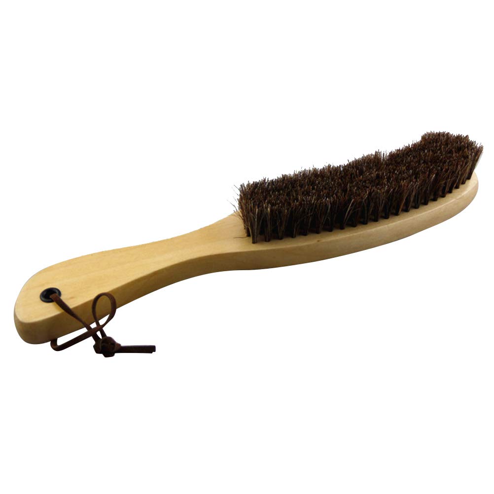 Lurrose Soft Horsehair Exfoliating Dry Brush Clothes Brush with Short Wooden Handle