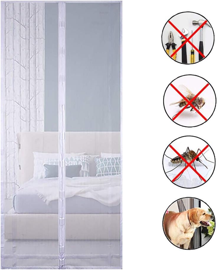 AMCER Mesh Bug Screen Door White 41x84inch Magnetic Door, Automatic Closure Magnetic adsorption, Ventilation,