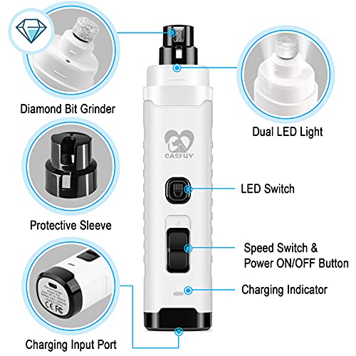 Casfuy Dog Nail Grinder with 2 LED Light for Large Medium Dogs 3X