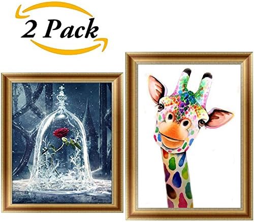 2 Packs 5D DIY Diamond Painting Set,Full Drill Diamond Painting,Embroidery Rhinestone Cross Stitch Arts Craft Supply,Rose and Giraffe Wall Stickers For Home Wall Decor(12X12inch&amp;12X16inch)