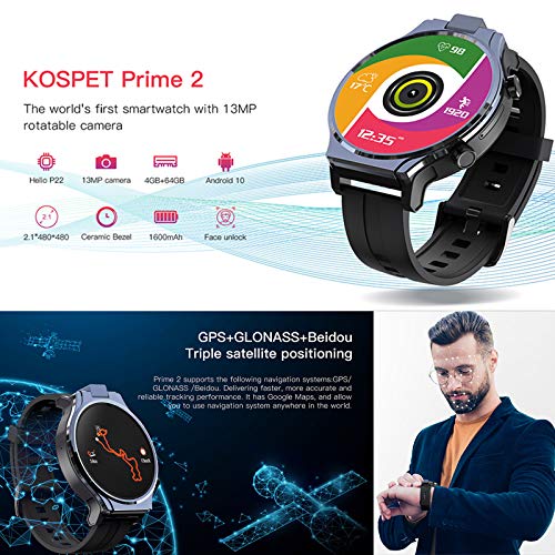 ایگرد | قیمت و خرید Everymony Kospet-Prime 2 4G LTE Smart Watch, WiFi GPS  Phone Watch 4+64GB Face Unlock Smartwatch for Android 5.1 OR or iOS 9.0  Above, 2.1 Inch Retina Display,1600Ah