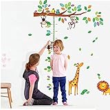 Chart Height Measurement Growth Chart Tree Monkeys and Animals Nursery Wall Decals Stickers Wall Decal Decor Sticker Removable r for Nursery Playroom Girls and Boys Children's Bedroom