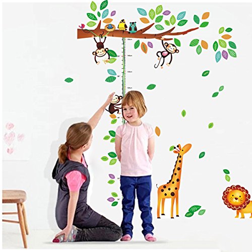 Chart Height Measurement Growth Chart Tree Monkeys and Animals Nursery Wall Decals Stickers Wall Decal Decor Sticker Removable r for Nursery Playroom Girls and Boys Children's Bedroom
