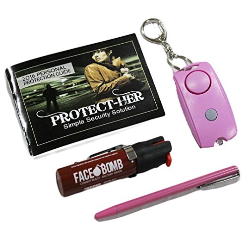 PROTECT-HER Pepper Spray Bundle - 3 Piece Self Defense Kit for Women - 20ml Compact Pepper Spray, Personal Attack Alarm w/ LED, Self-Defense Pen & Training Guide - Developed by a Security Expert!