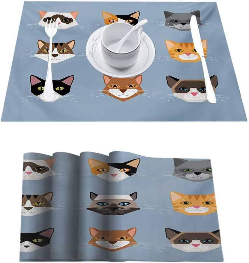 L'sWOW NonSlip Insulation Placemat Washable Table Mats, Cat Animal