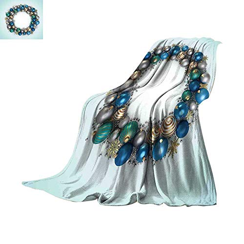 Christmas Throw Blanket Vivid Xmas Balls Featured Circle Wreath Traditional Religion Festive Display Warm Microfiber All Season Blanket for Bed or Couch 70 x 60 inchSilver Golden