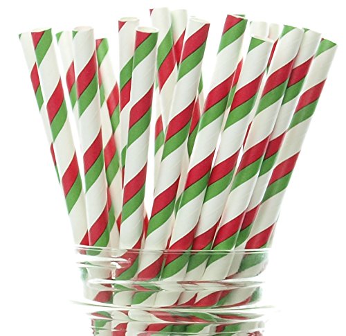 Christmas Paper Straws (25 Pack) - Candy Cane Striped Red & North Pole Party Straws, Christmas Party Supplies, Holiday Decor Drinking Straws